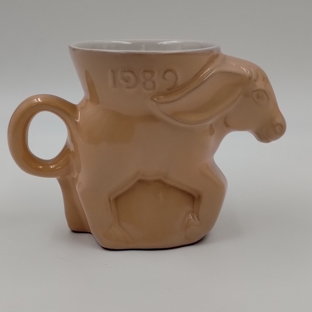 Frankoma 1989 DEM donkey mug peach color vintage